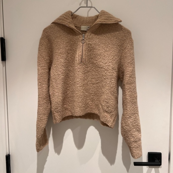 Aritzia Wilfred Free Gwyneth Quarter Zip Tan Knit Sweater Size S - Picture 2 of 4